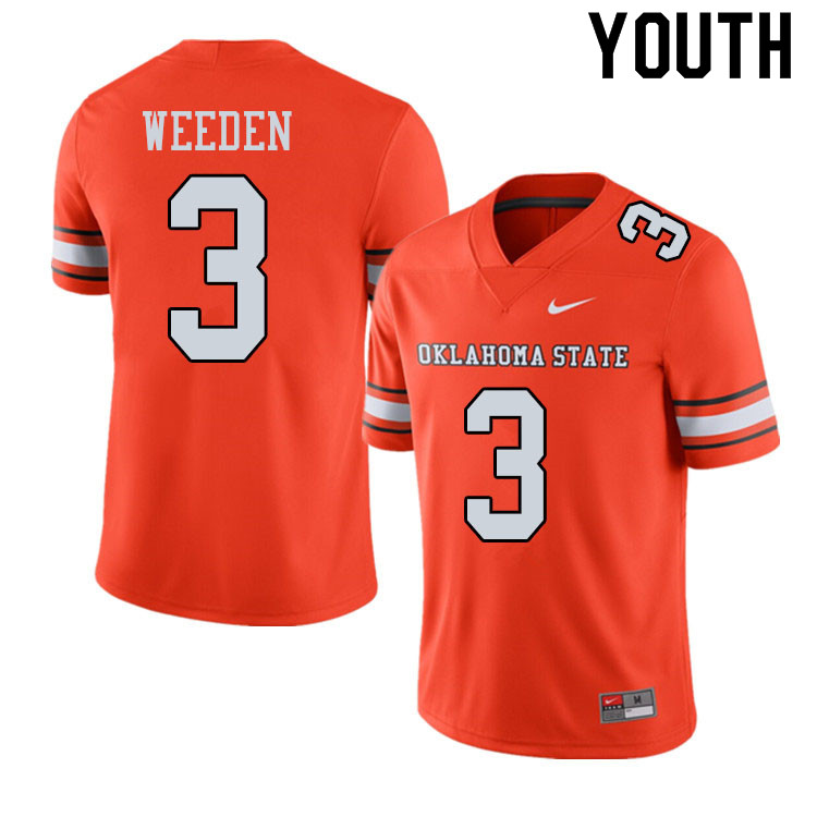 Youth #3 Brandon Weeden Oklahoma State Cowboys College Football Jerseys Sale-Alternate Orange - Click Image to Close